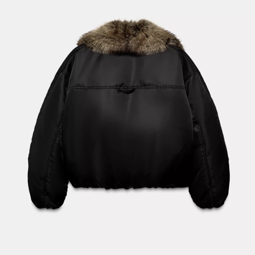 ZARA FAUX FUR COLLAR BOMBER JACKET ZW COLLECTION - Picture 2 of 9